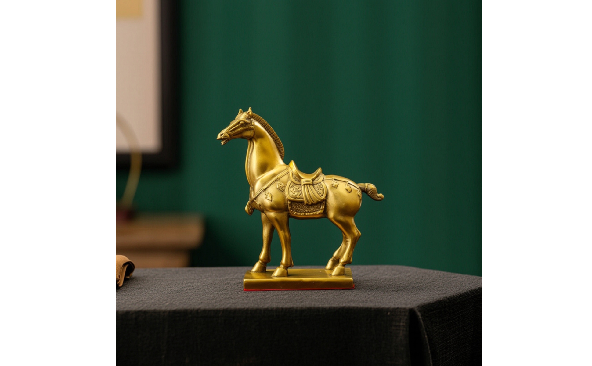 Brass Horse Figurine Gold-Toned Standing Horse Ornament Sculpted for Living Room