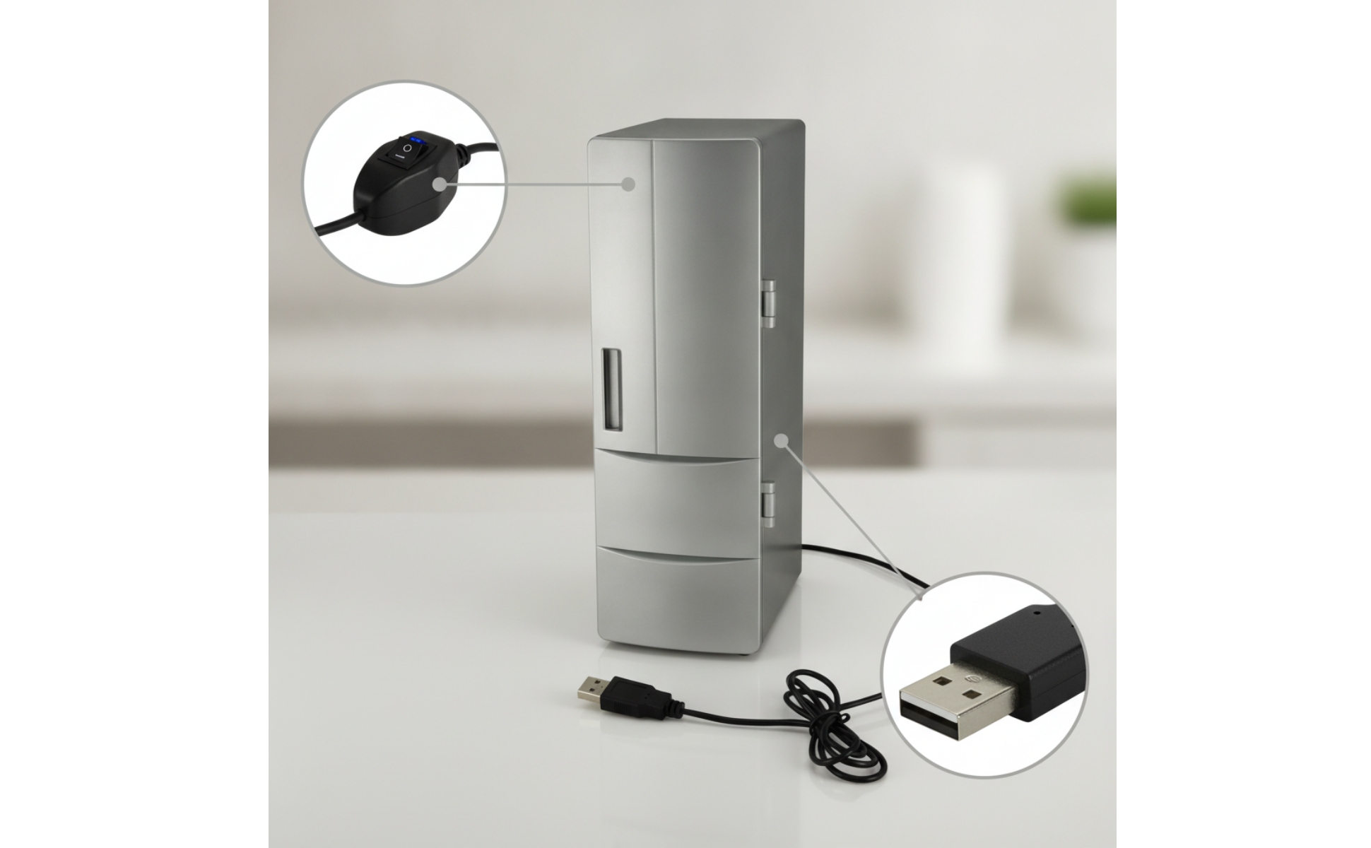 USB Mini Fridge Cooling and Heating Mini Fridge with LED Lights for Dorm Room
