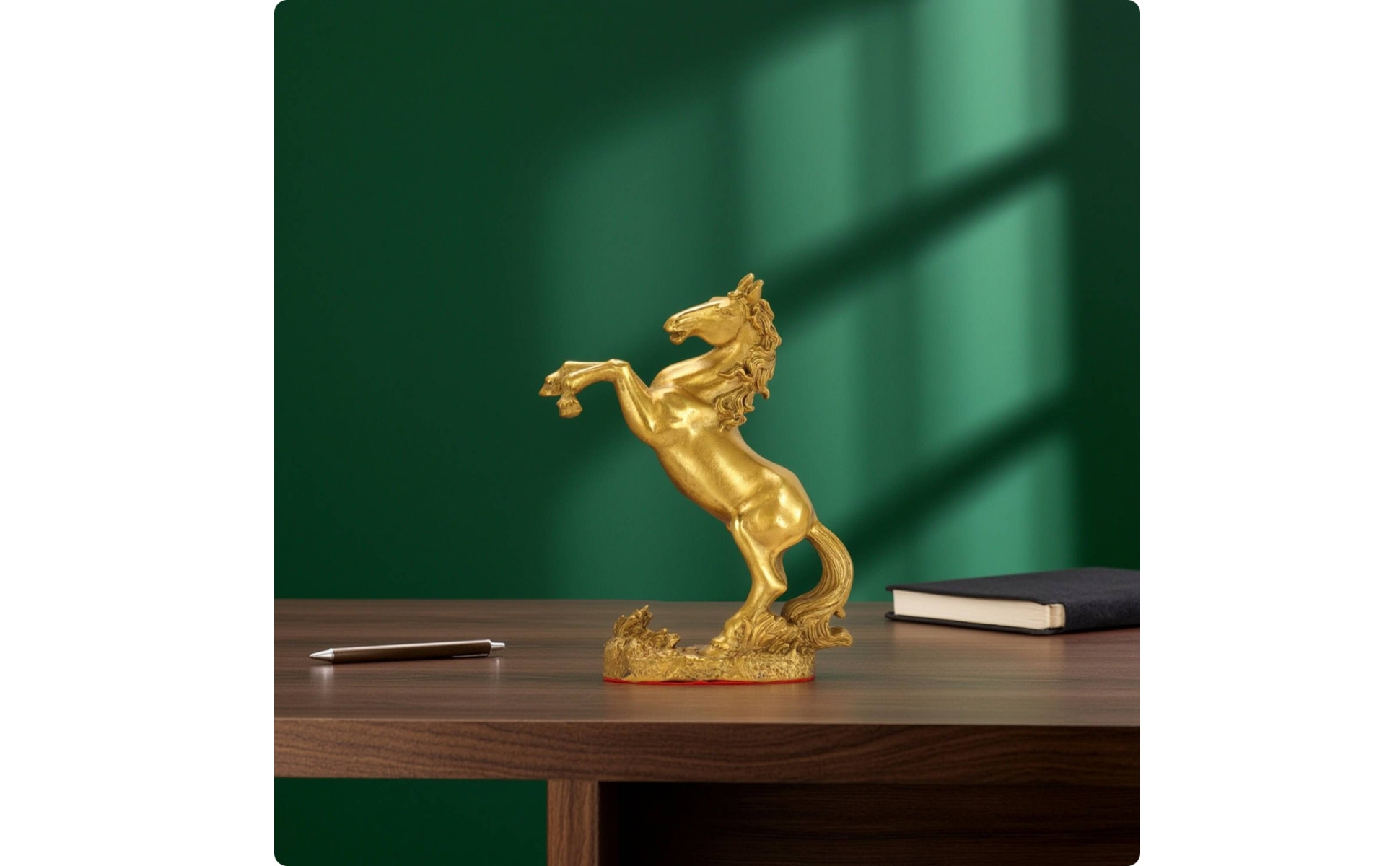 Brass Horse Figurine Gold-Toned Standing Horse Ornament Sculpted for Living Room