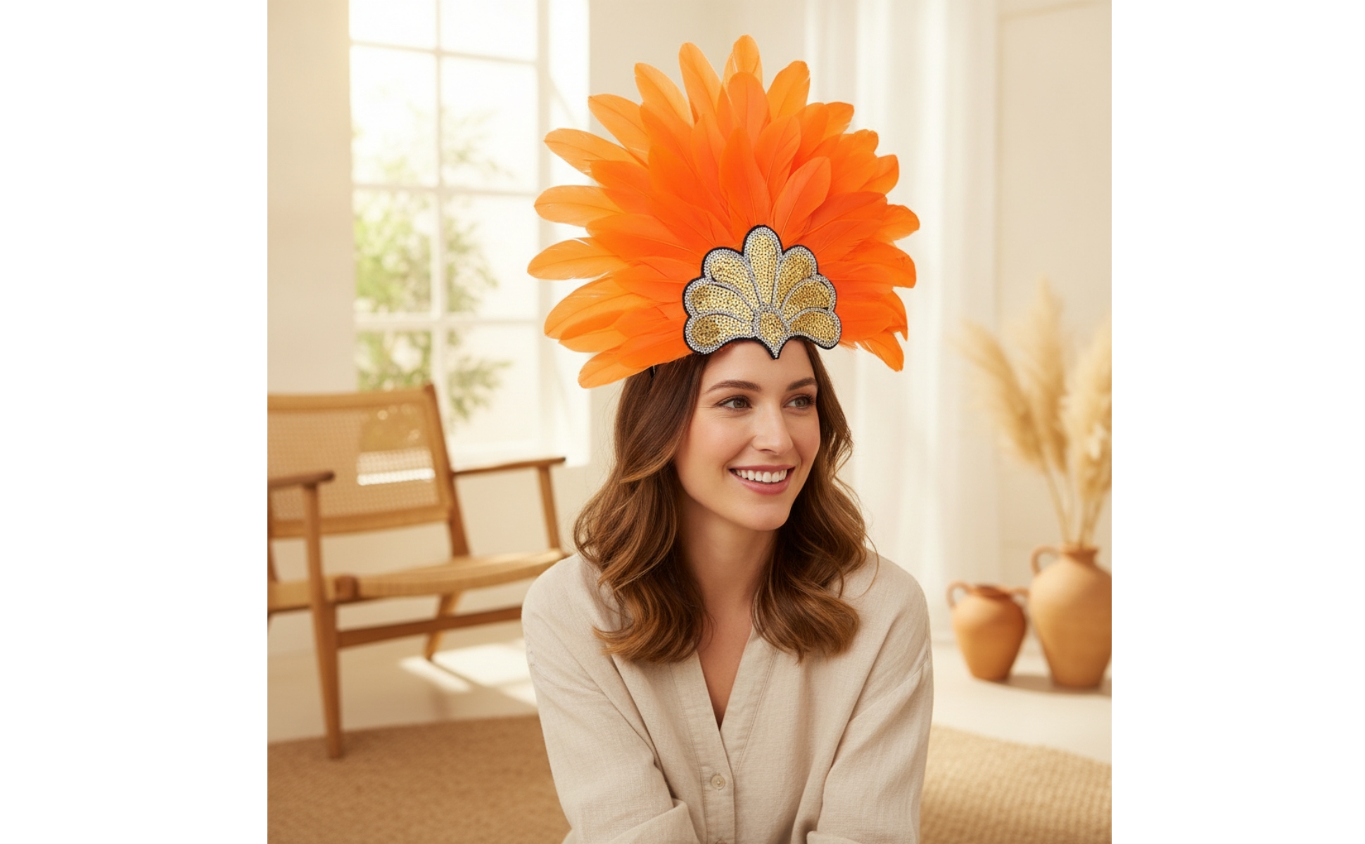 Feather Headdress Feathered Feather Crown Fan-Shaped for Carnival, Photo Shoots