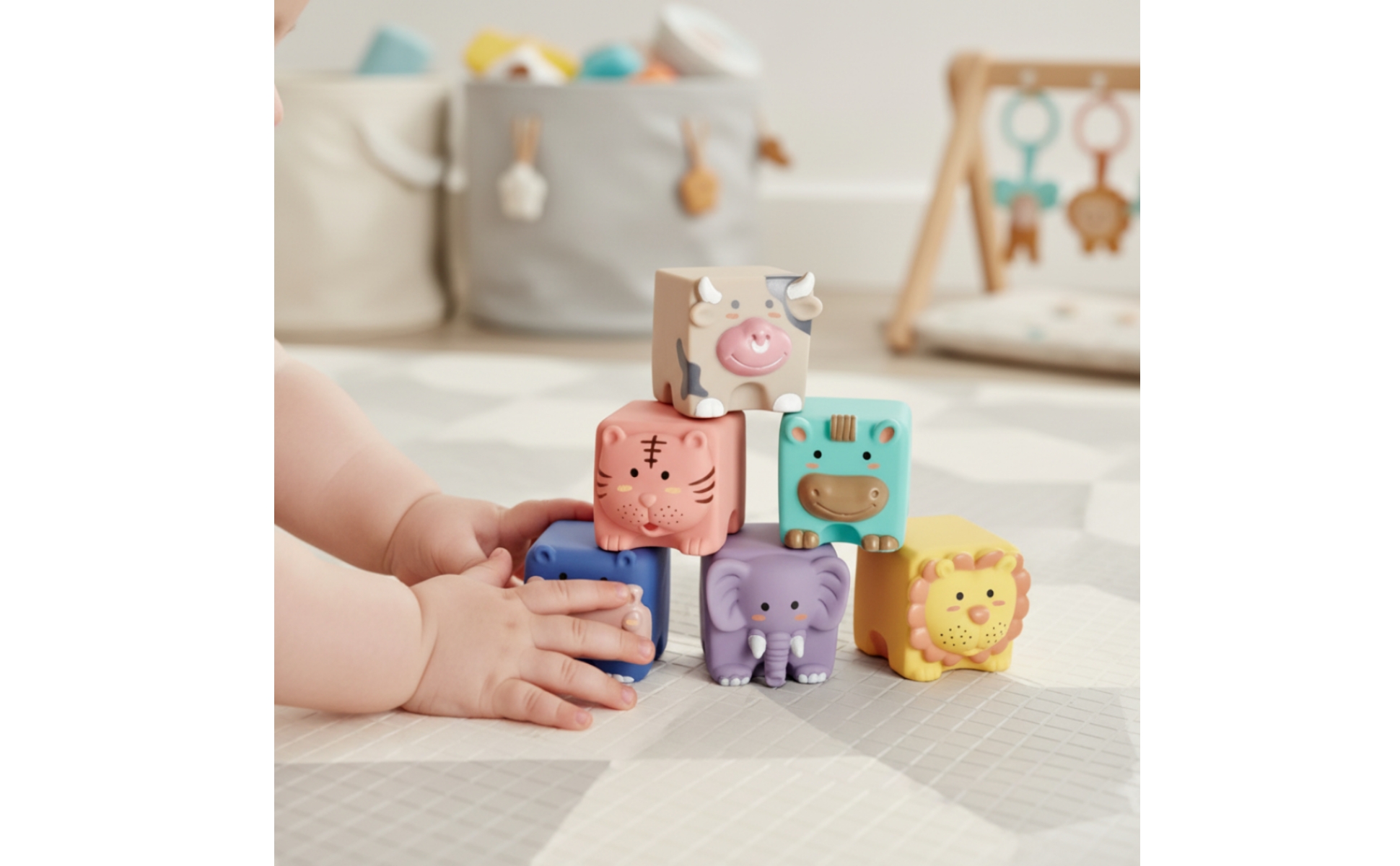 6 Pieces Stacking Blocks with Bag Tactile Soft Blocks Squeezable for Toddlers