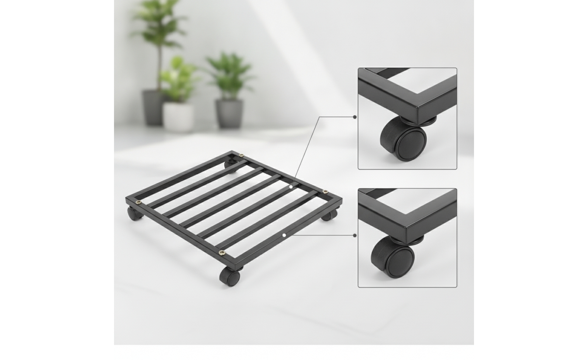 Blumenroller mit Feststellbremse Quadratisch Rolluntersetzer mit Lenkrollen