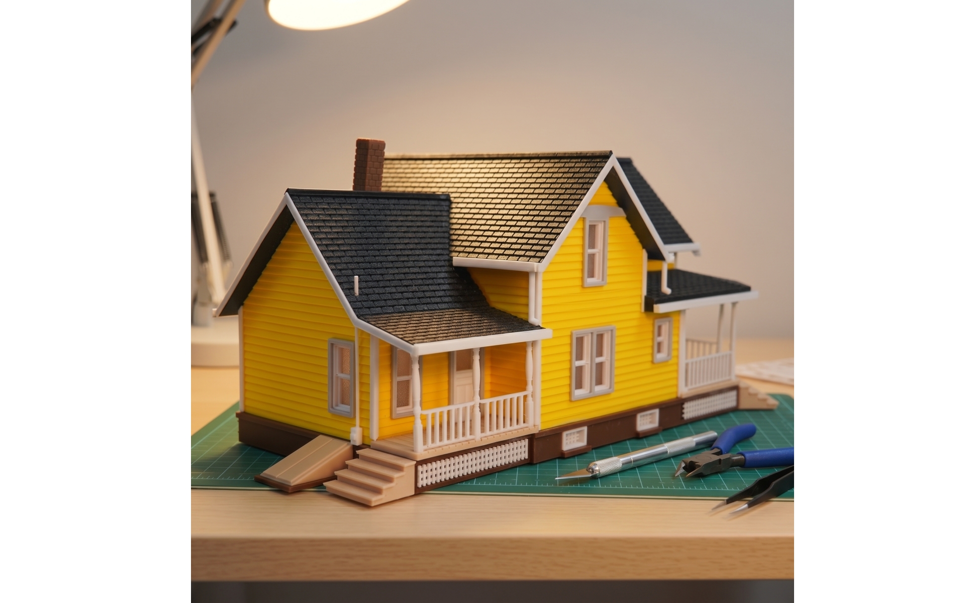 Miniature Villa with Porch Detailed 1:64 Scale House Model Two-Story