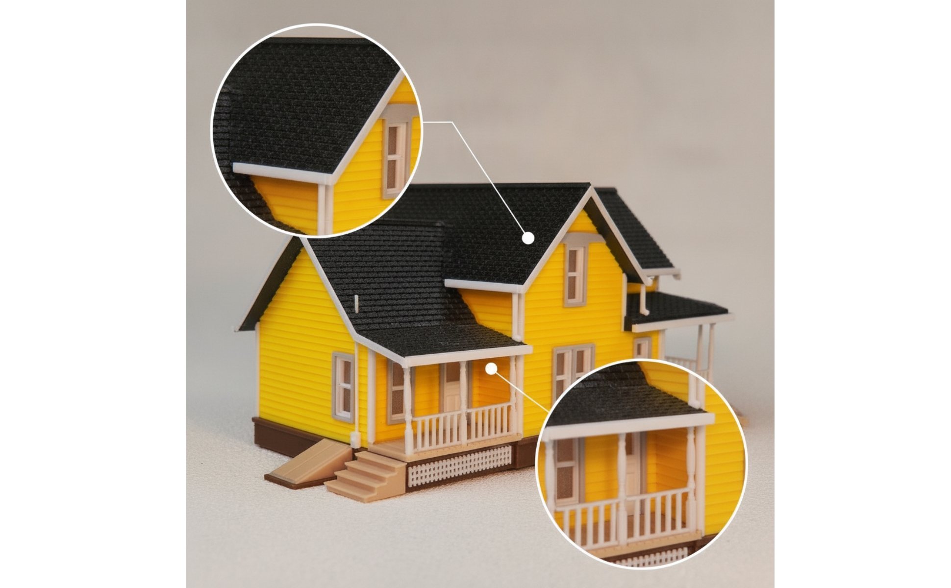 Miniature Villa with Porch Detailed 1:64 Scale House Model Two-Story