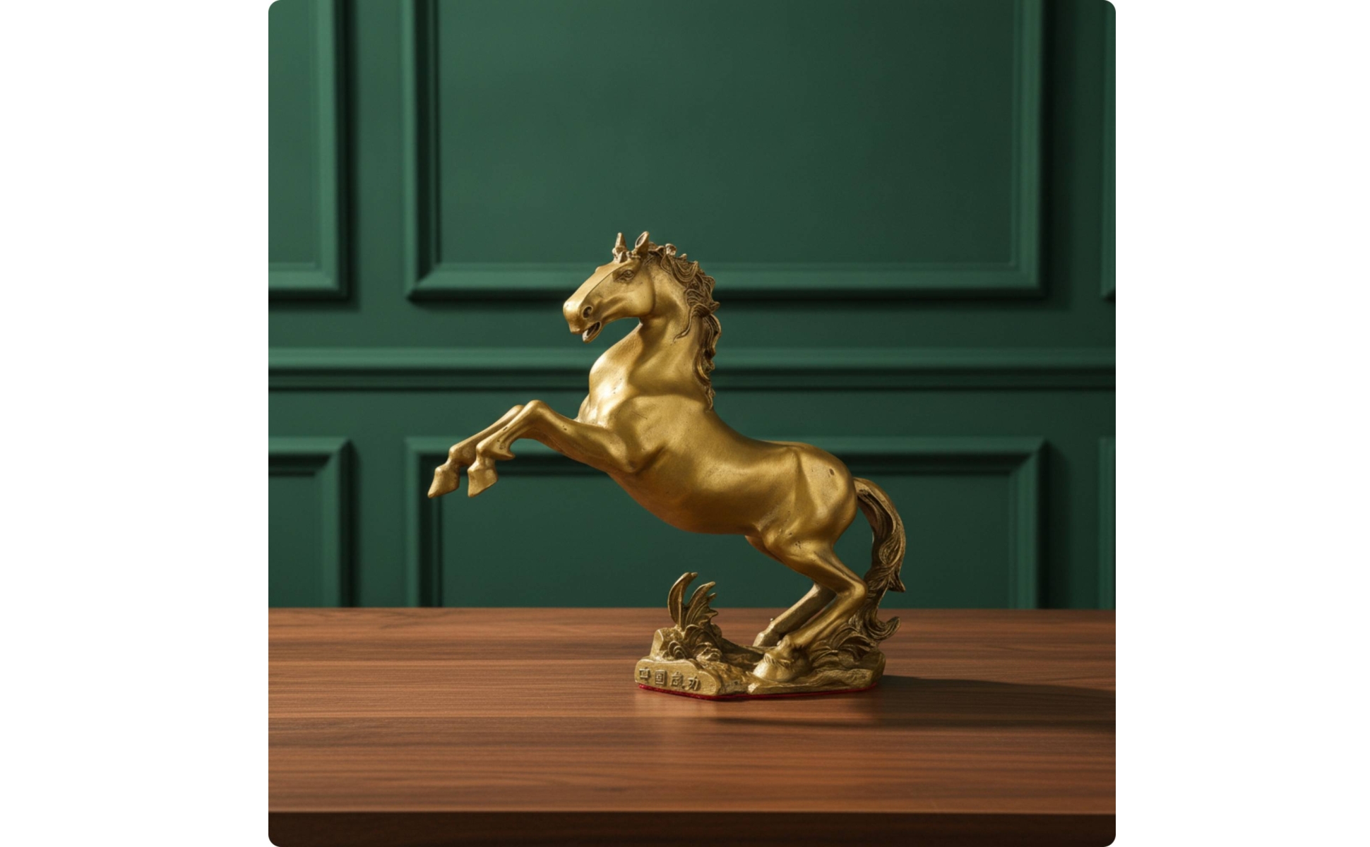 Brass Horse Figurine Gold-Toned Standing Horse Ornament Sculpted for Living Room