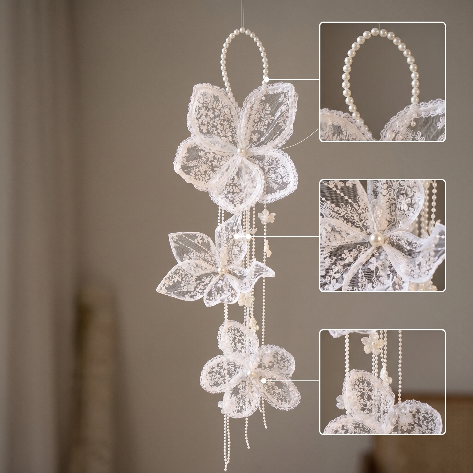 hängedeko mit perlen romantisch spitzendekoration zum aufhängen elegant - Produktbild 7