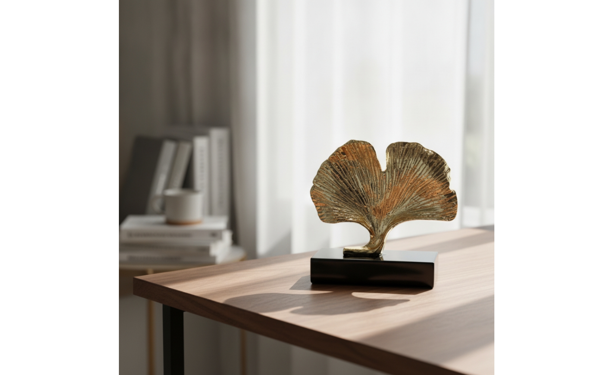 Ginkgo Leaf Sculpture Electroplated Tabletop Ornament with Base Sculptural