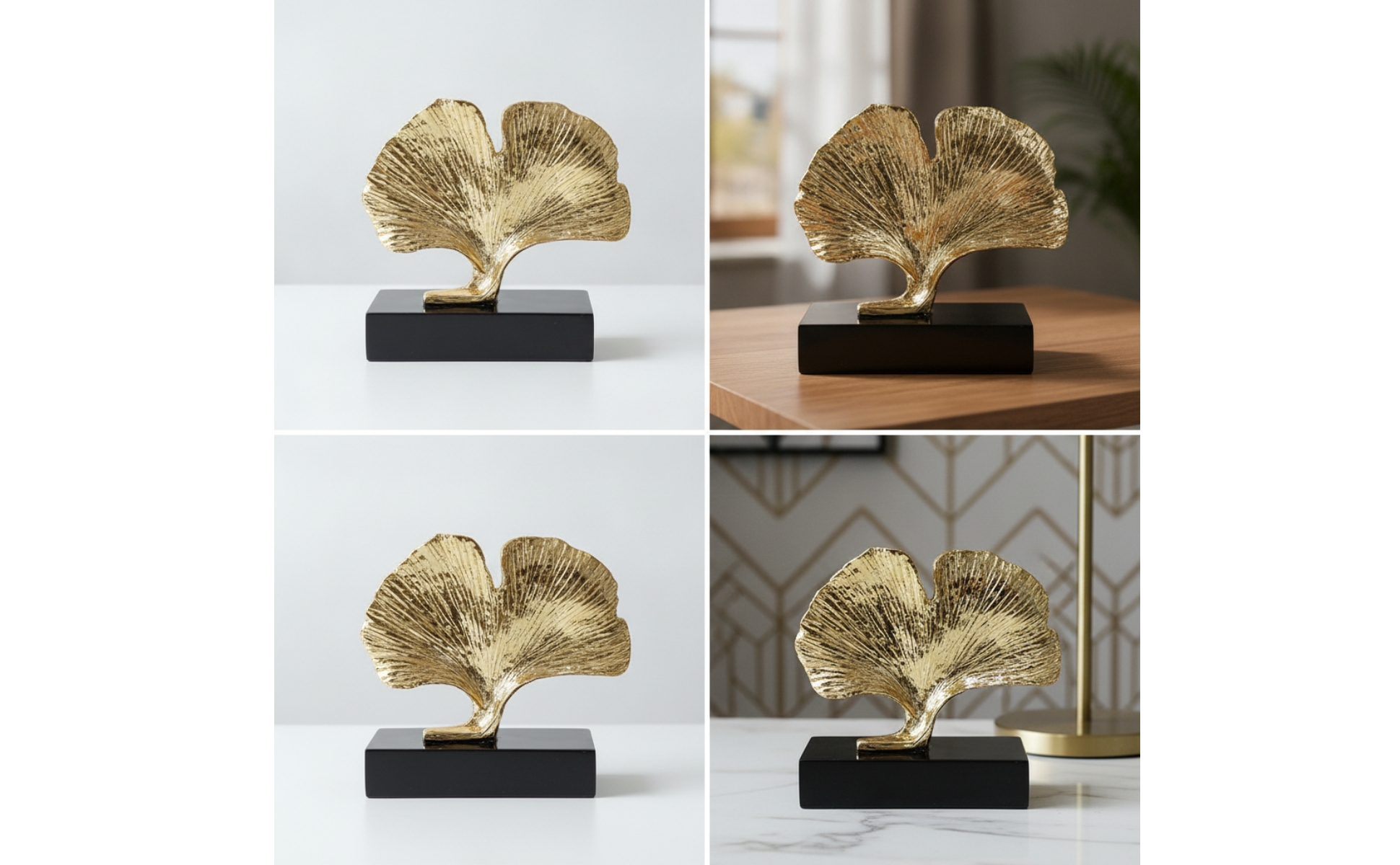 Ginkgo Leaf Sculpture Electroplated Tabletop Ornament with Base Sculptural