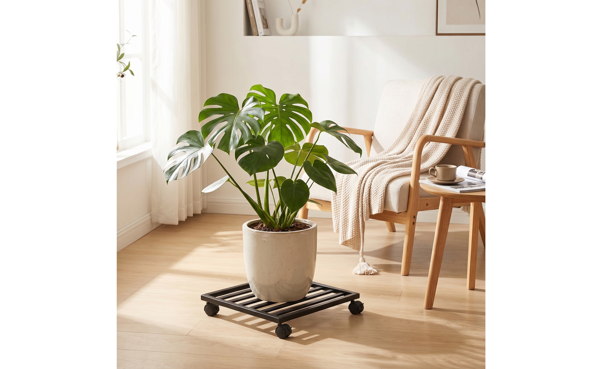 Blumenroller mit Feststellbremse Quadratisch Rolluntersetzer mit Lenkrollen