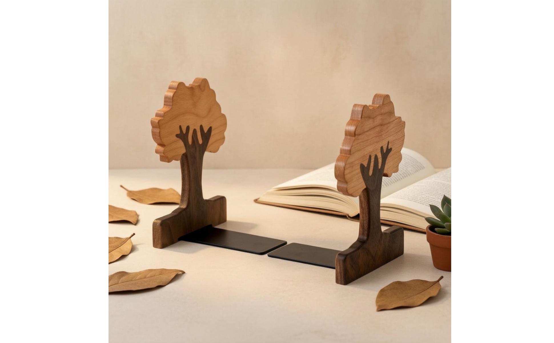 Bookends with Sliding Plates Adjustable Tree Bookends Freestanding for Bookshelf