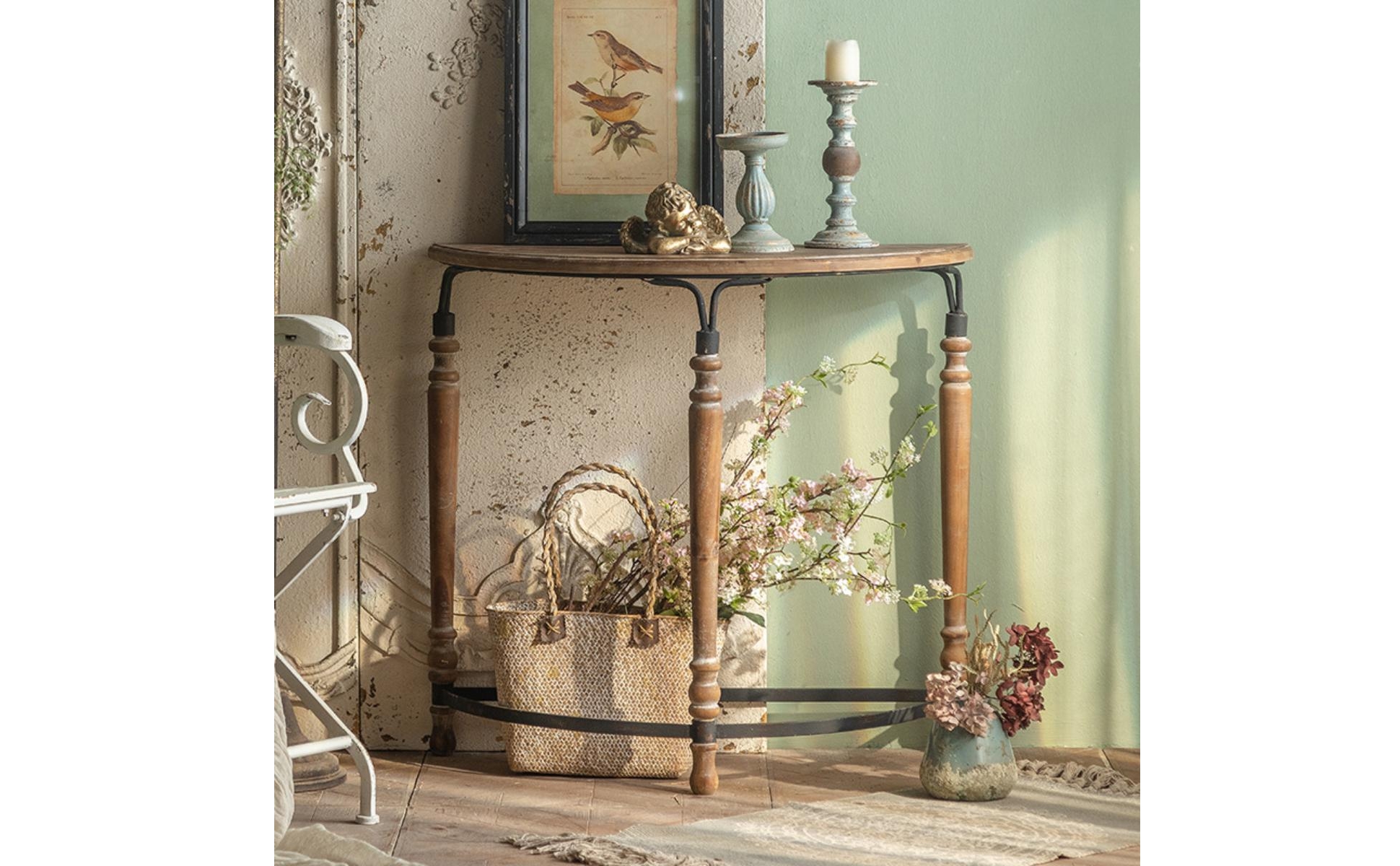 Half-Round Console Table Space-Saving Demilune Console Table Slim for Entryway