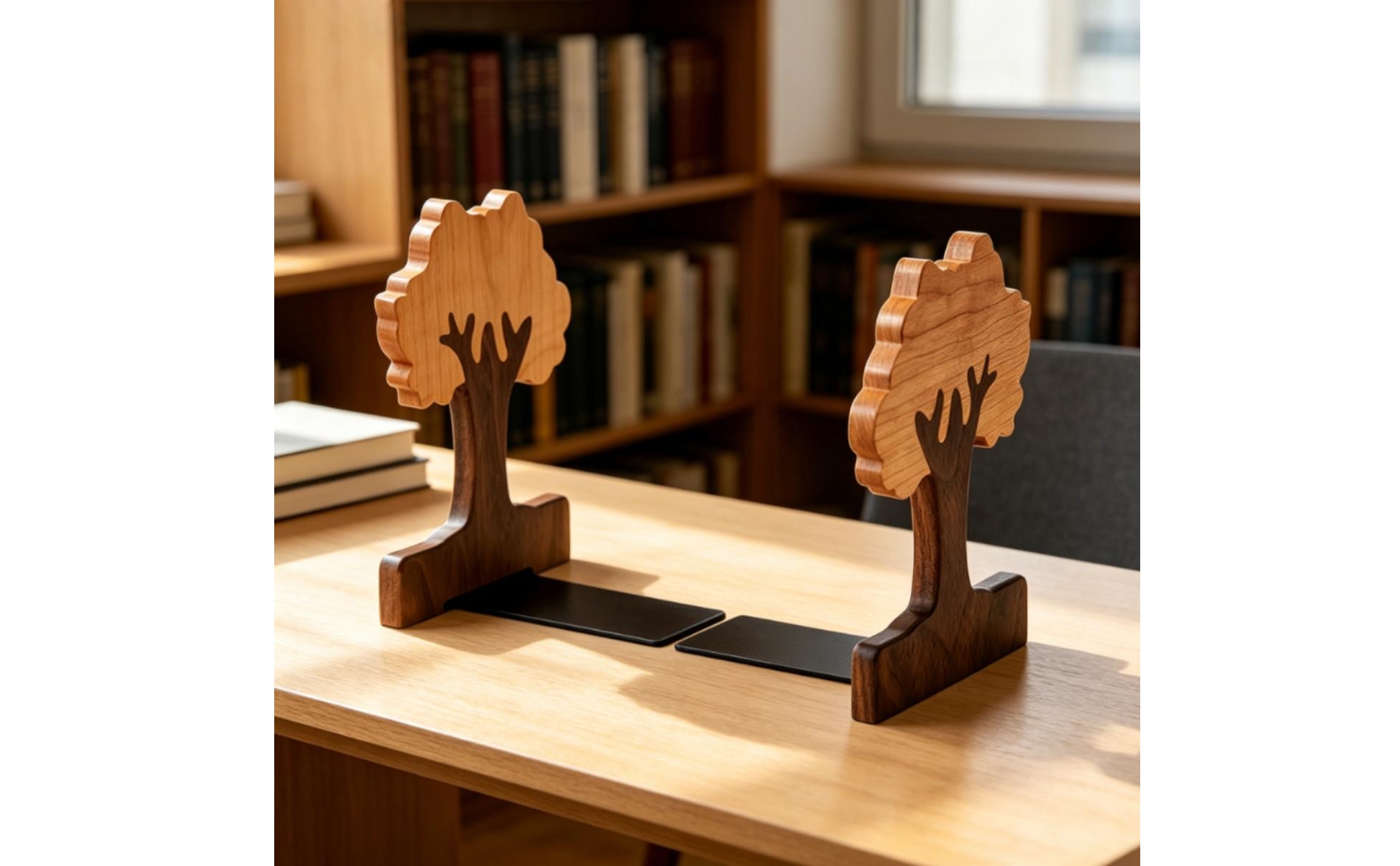 Bookends with Sliding Plates Adjustable Tree Bookends Freestanding for Bookshelf
