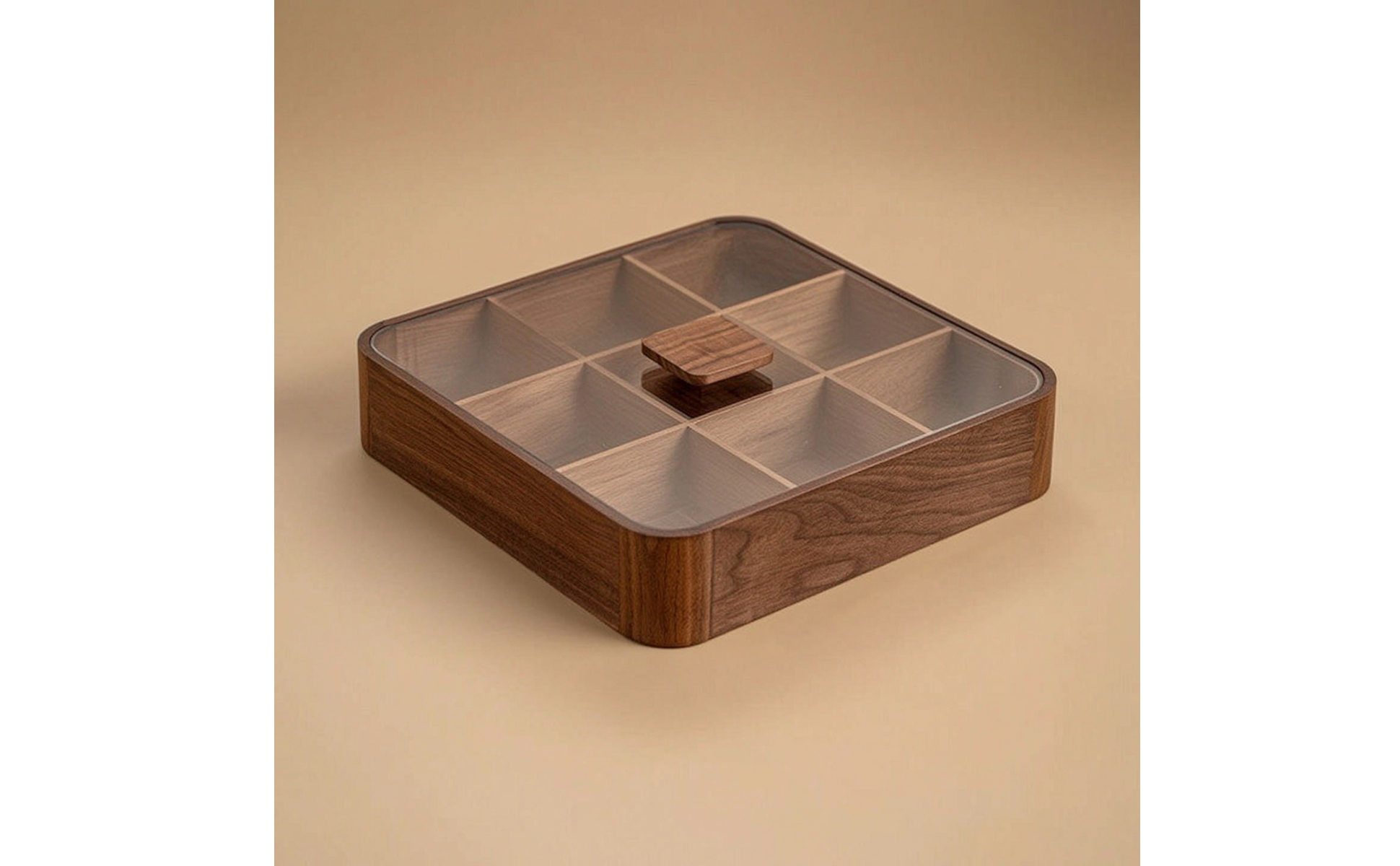 Tea Box with Glass Lid Solid Wood Wooden Box with Glass Lid Sleek