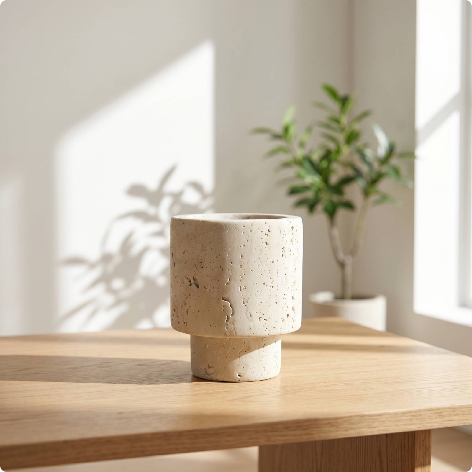 Vase aus Travertin Modern Tischvase Naturfarben für Eingangsbereich - Produktbild 2