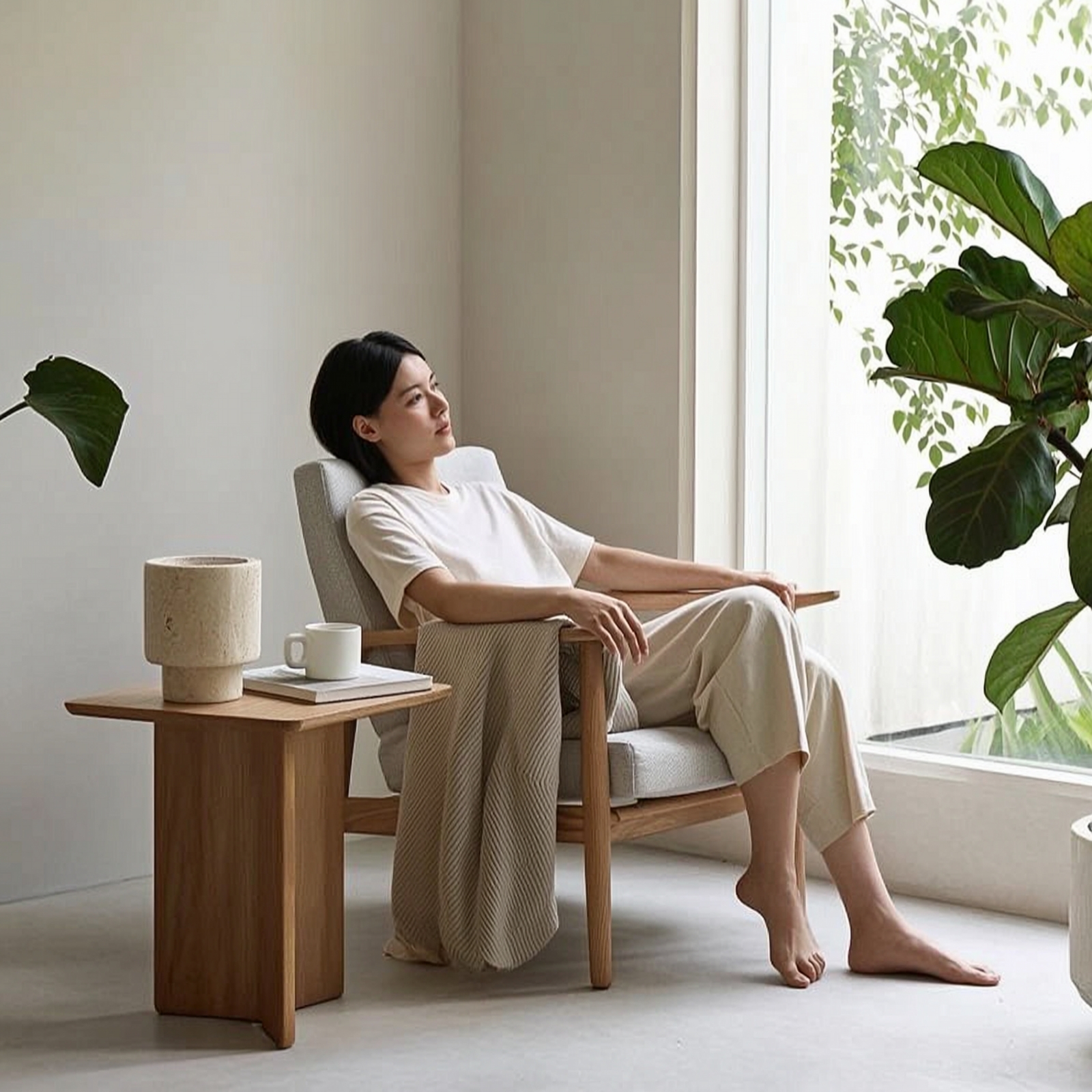 Vase aus Travertin Modern Tischvase Naturfarben für Eingangsbereich - Produktbild 4