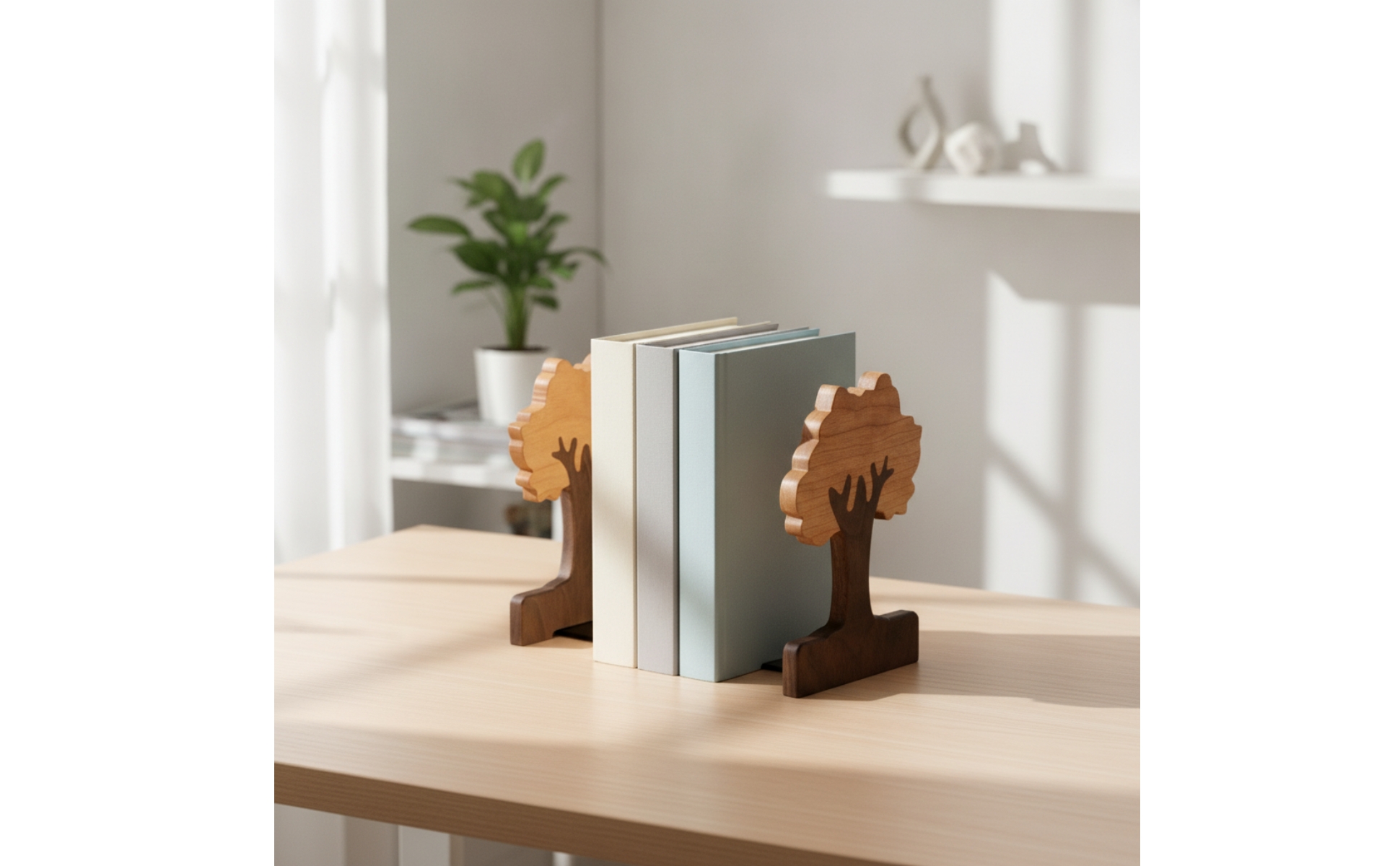 Bookends with Sliding Plates Adjustable Tree Bookends Freestanding for Bookshelf