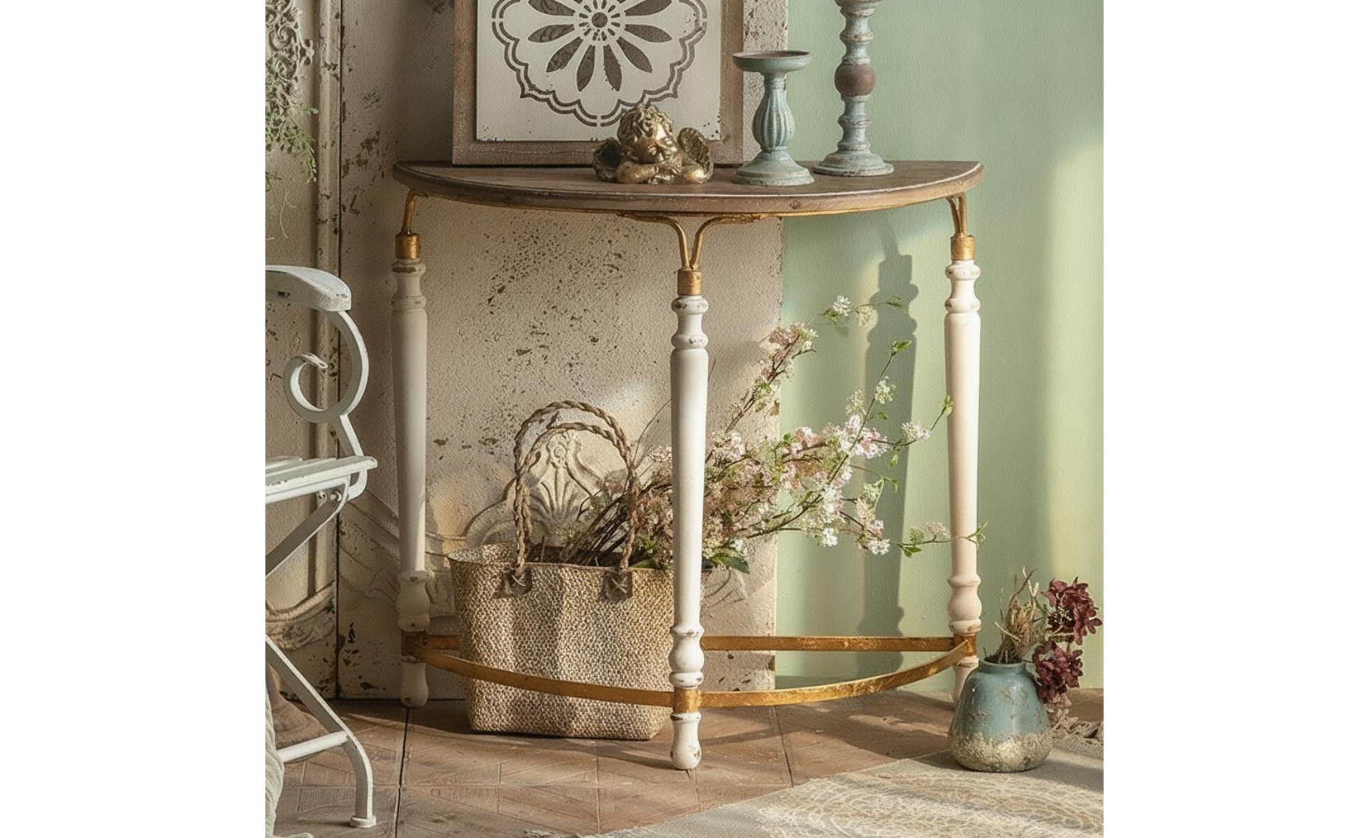 Half-Round Console Table Space-Saving Demilune Console Table Slim for Entryway