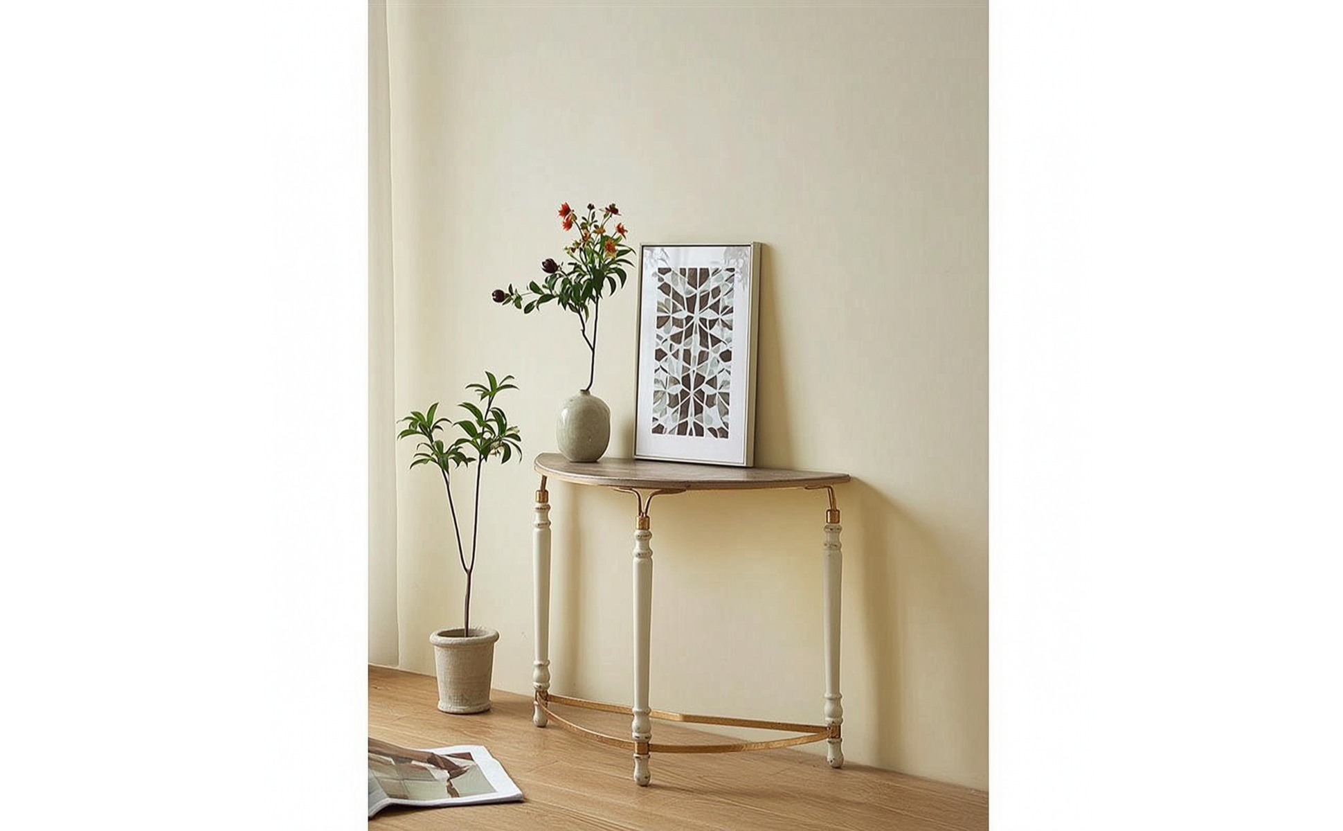 Half-Round Console Table Space-Saving Demilune Console Table Slim for Entryway