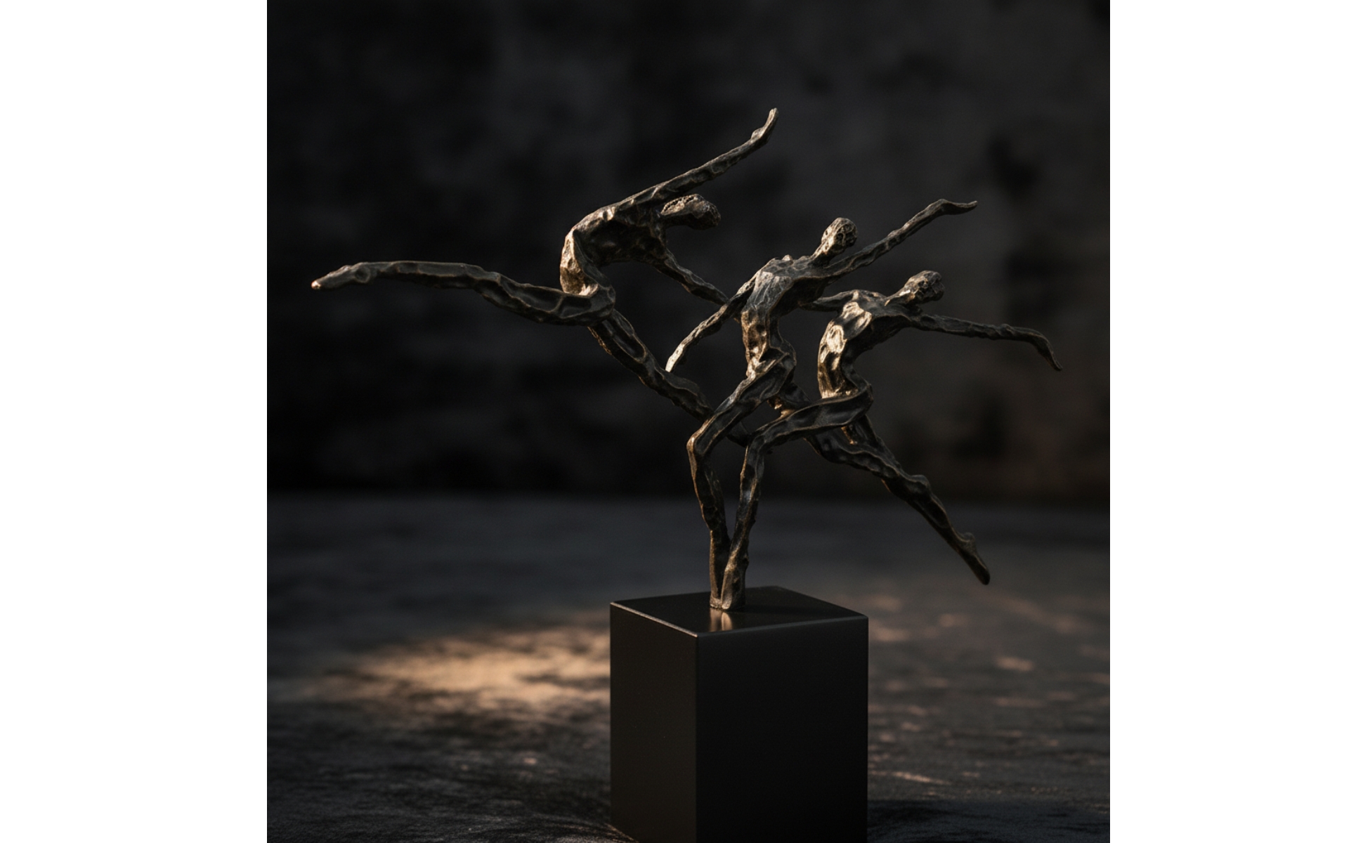 Dancer Sculpture with Marble Base Black and Gold Geometric Dancer Statue Modern