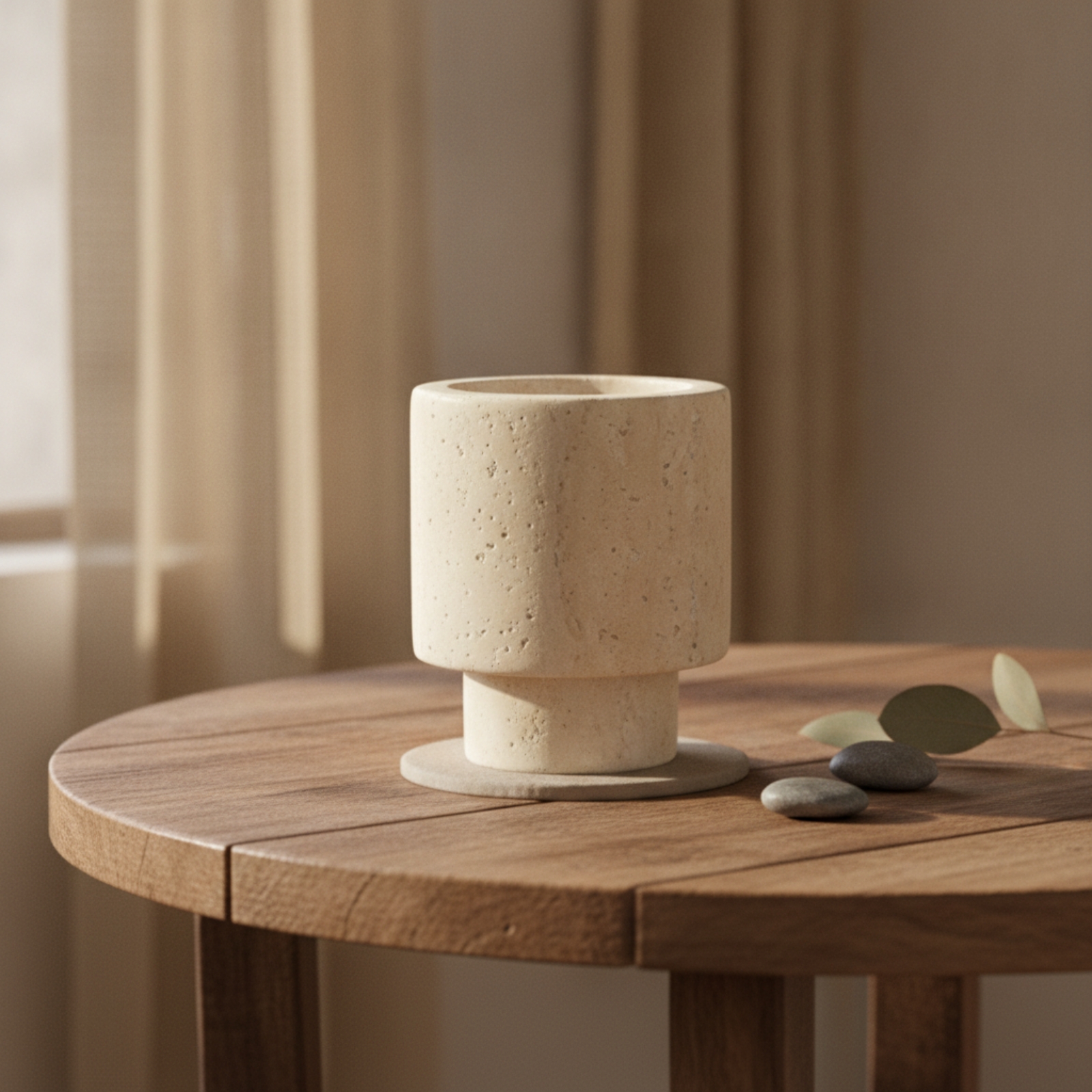 Vase aus Travertin Modern Tischvase Naturfarben für Eingangsbereich - Produktbild 6