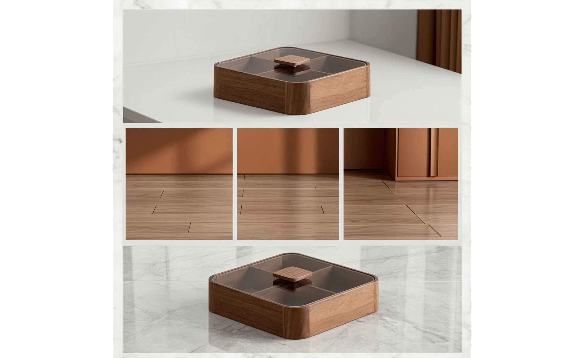 Tea Box with Glass Lid Solid Wood Wooden Box with Glass Lid Sleek