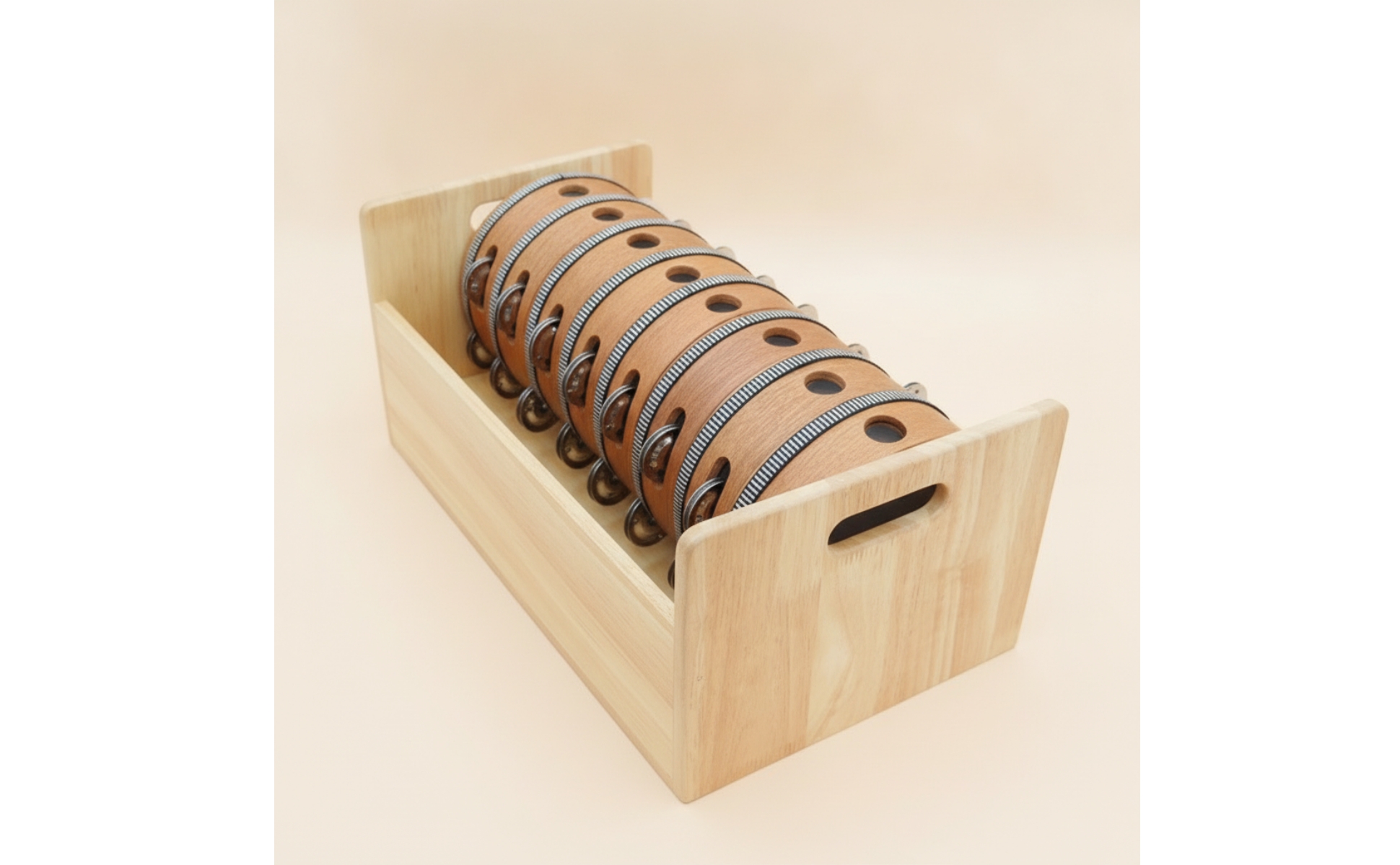 Tambourine with Storage Box Wooden Tambourine 6-Inch for Music Rehabilitation