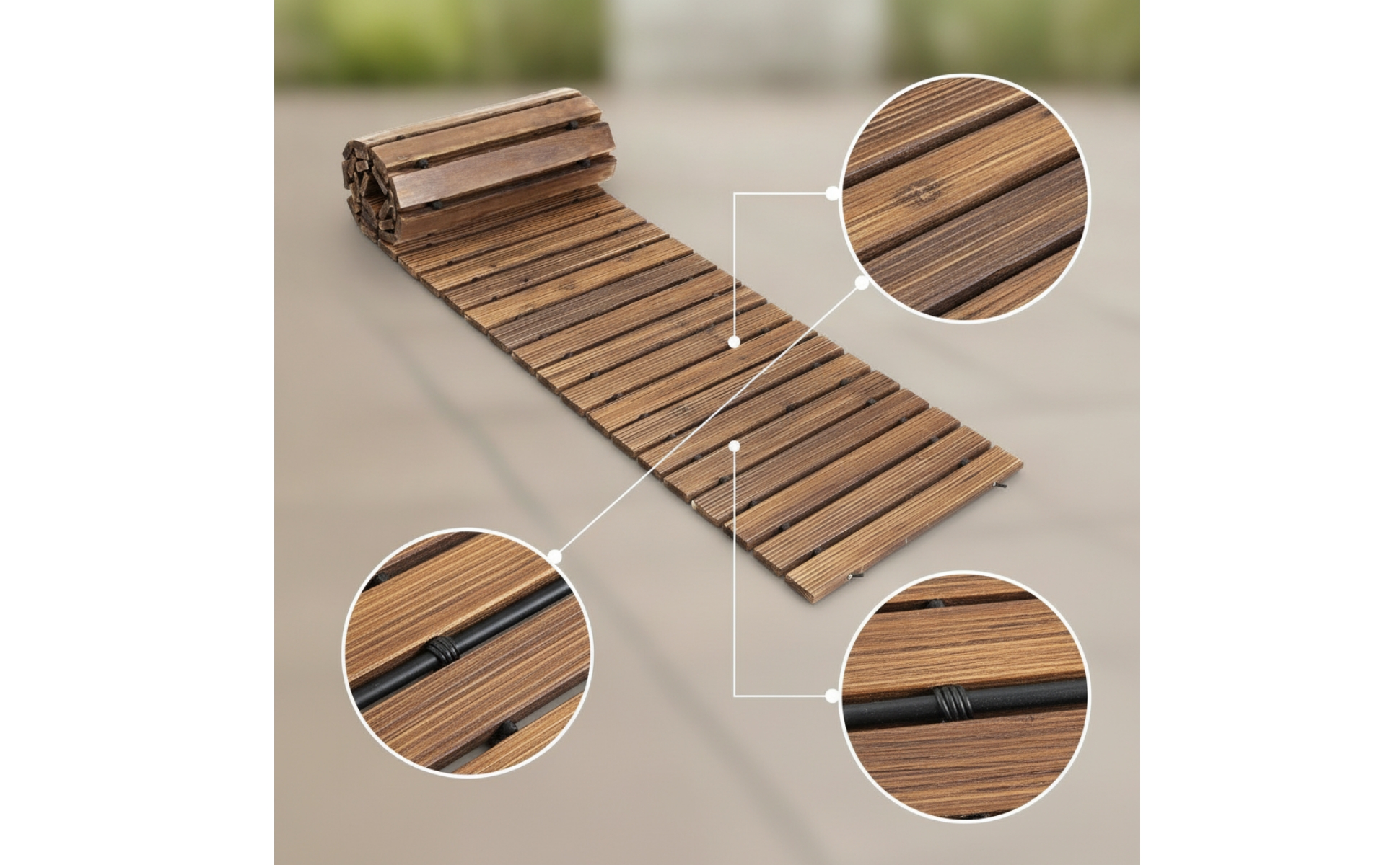 Roll-up Wooden Walkway Flexible Roll-out Garden Mat Portable for Backyard, Lawn