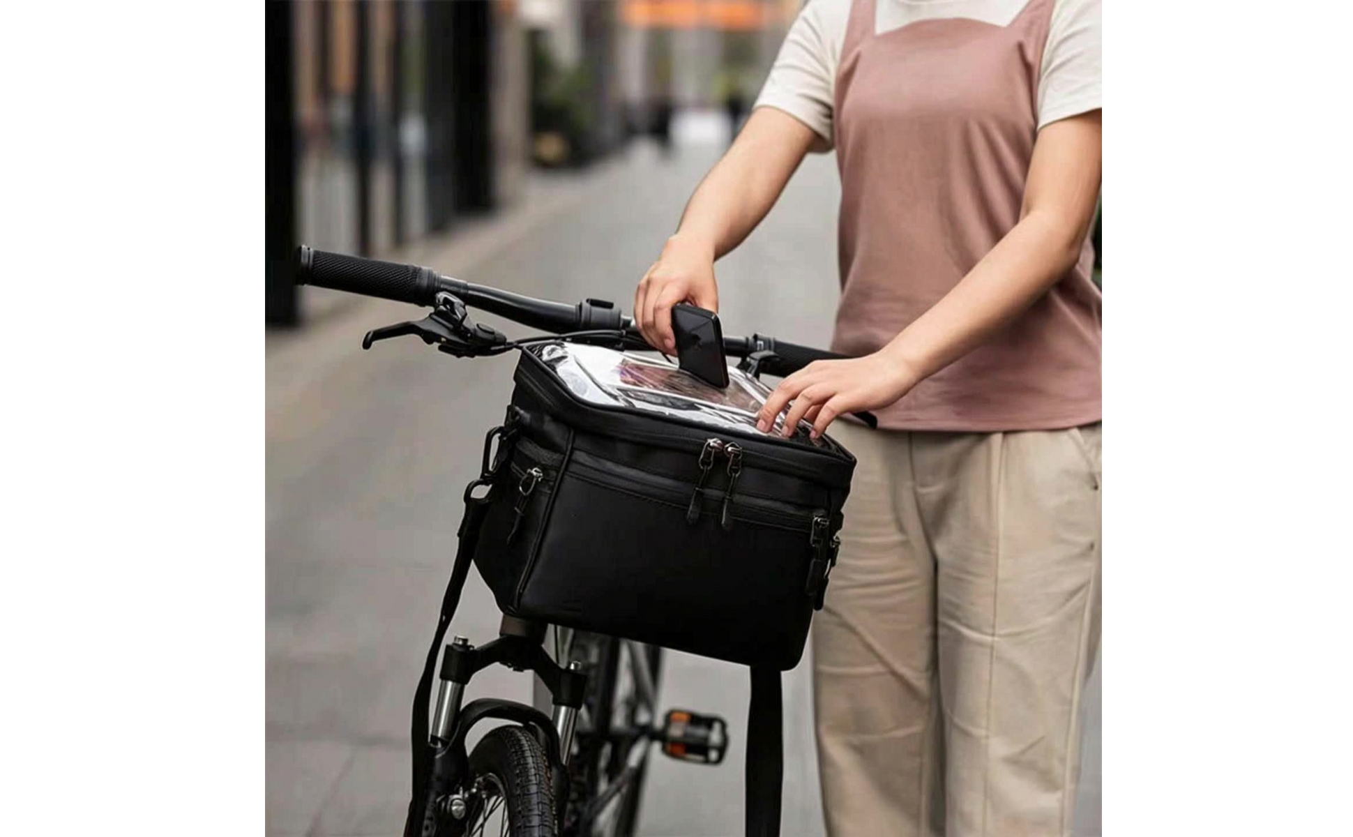 Bike Handlebar Bag with Shoulder Strap Touch Screen for Commuting, Commuters
