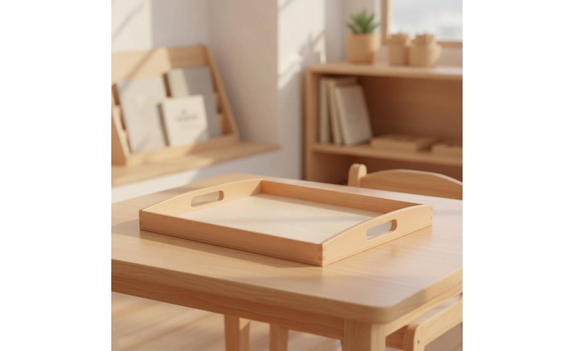 Educational Tray with Handles Rectangular Wooden Tray with Handles Natural Wood
