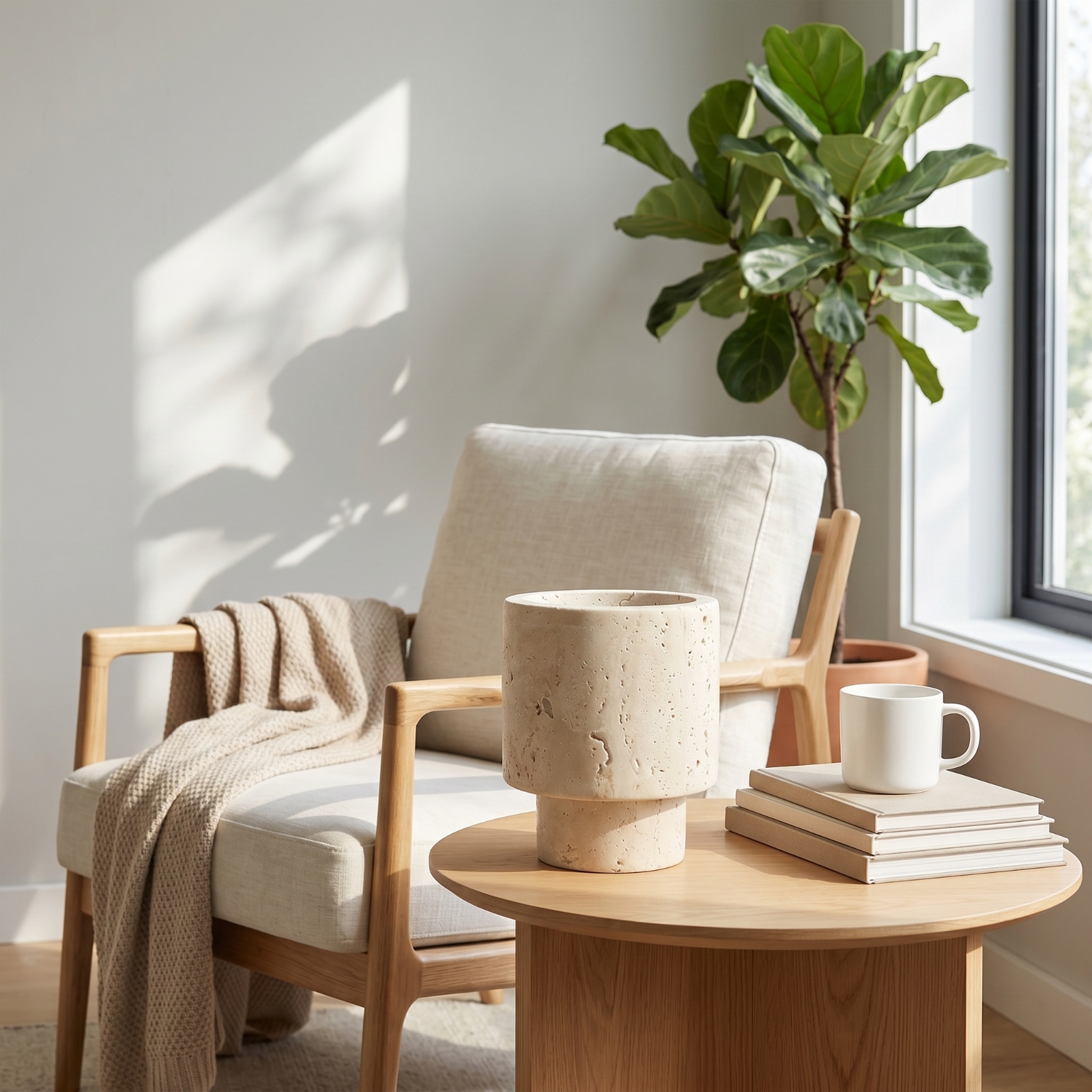 Vase aus Travertin Modern Tischvase Naturfarben für Eingangsbereich - Produktbild 1