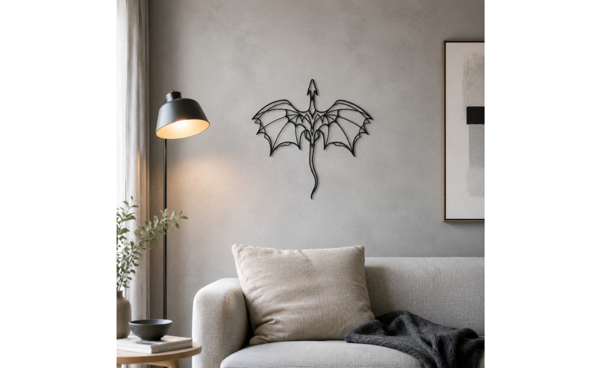 Drachen-Silhouette schwarz Drachen-Wanddeko Fantasy für Wohnzimmer, Schlafzimmer