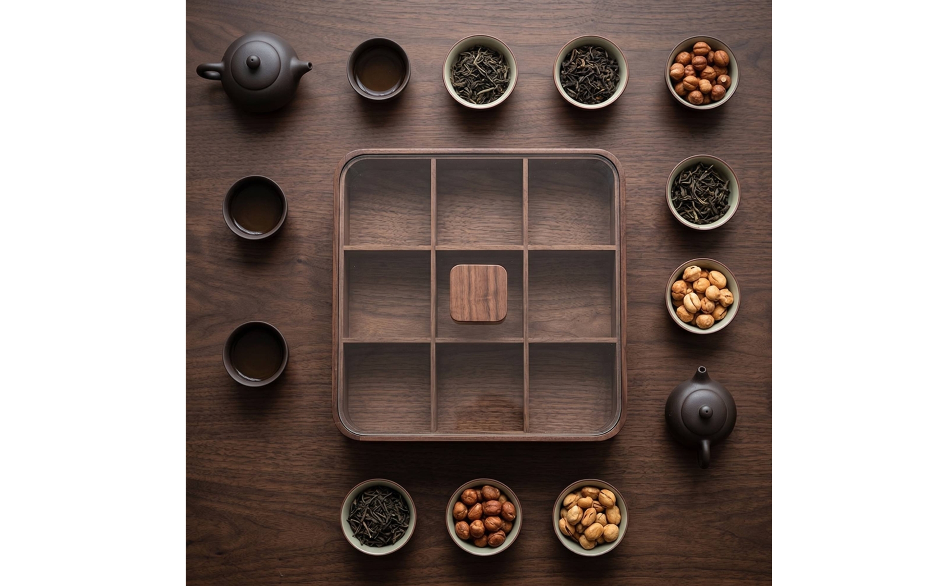 Tea Box with Glass Lid Solid Wood Wooden Box with Glass Lid Sleek