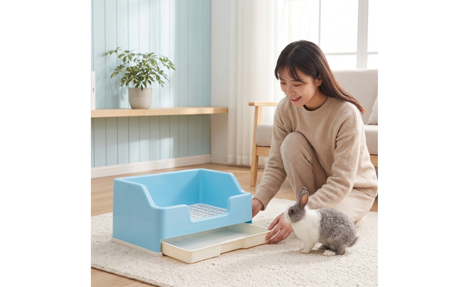 Kaninchen-Litter-Box mit Schublade ausziehbar Kleintierstreu-Box mit Gitter