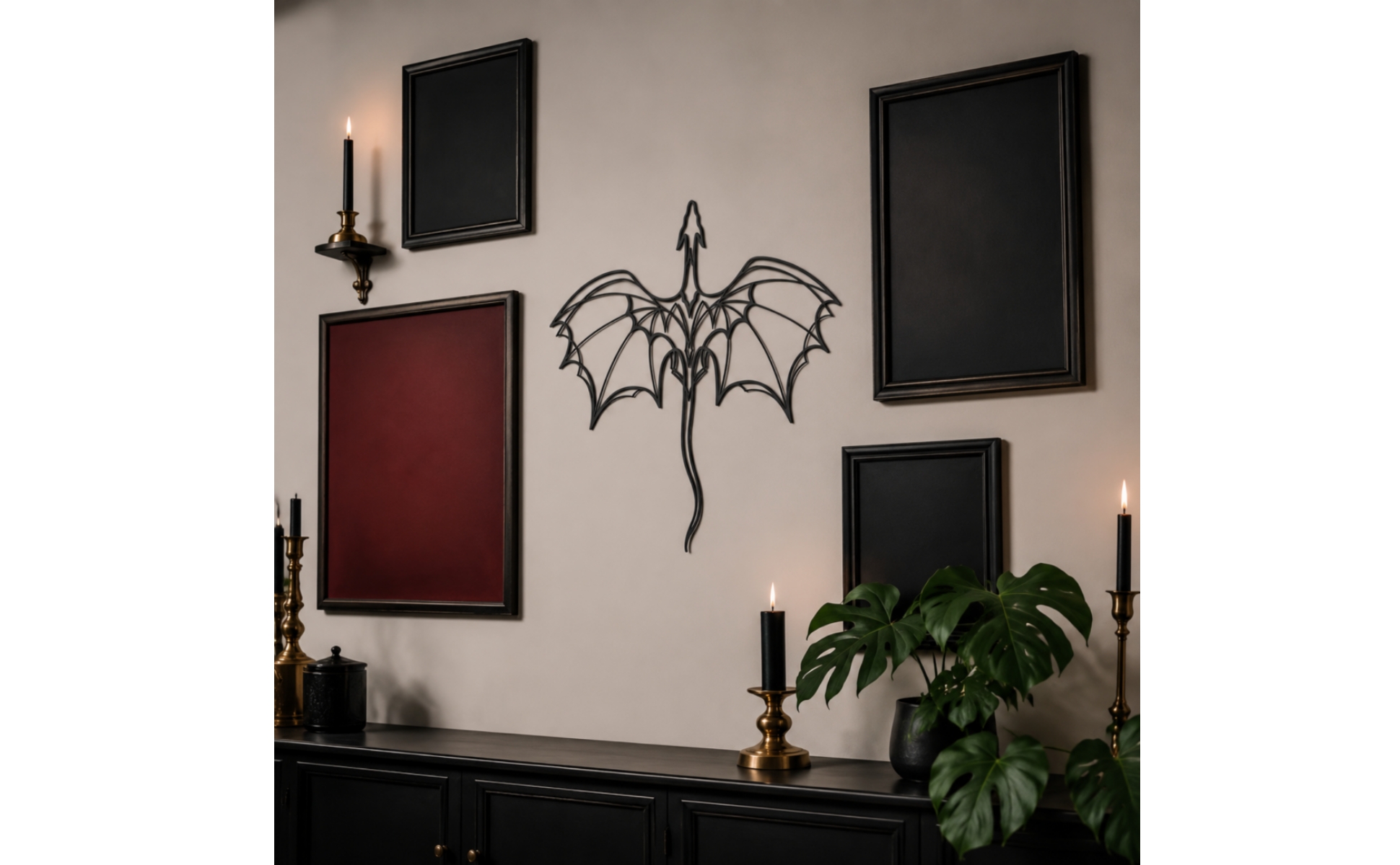 Drachen-Silhouette schwarz Drachen-Wanddeko Fantasy für Wohnzimmer, Schlafzimmer