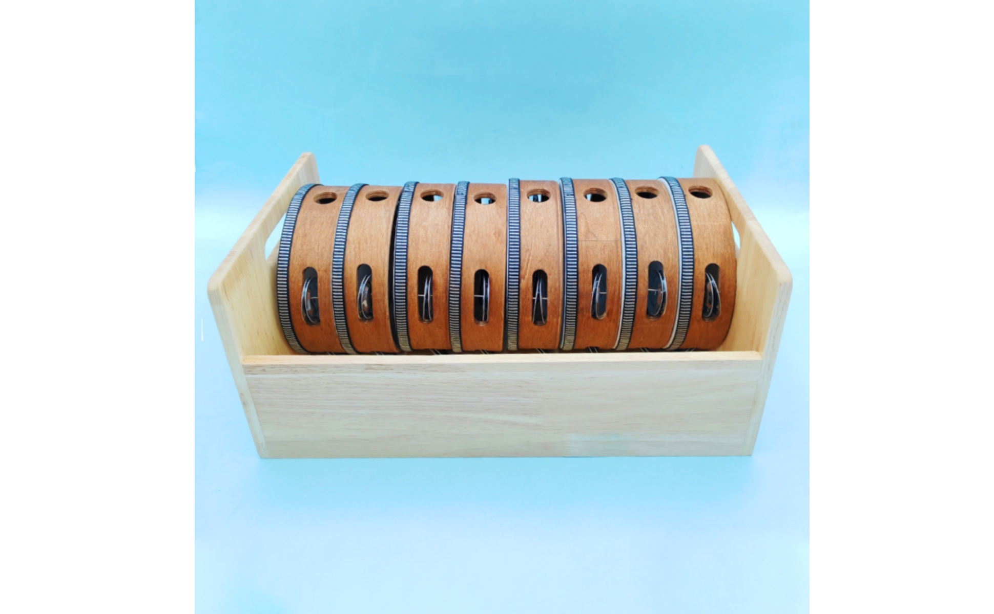 Tambourine with Storage Box Wooden Tambourine 6-Inch for Music Rehabilitation