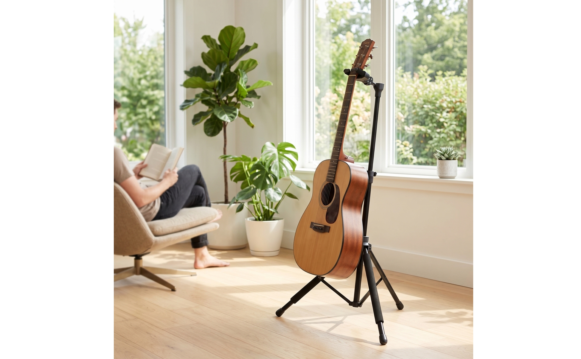 Tripod Guitar Stand Foldable Guitar Stand Adjustable for Studio, Stage, Students
