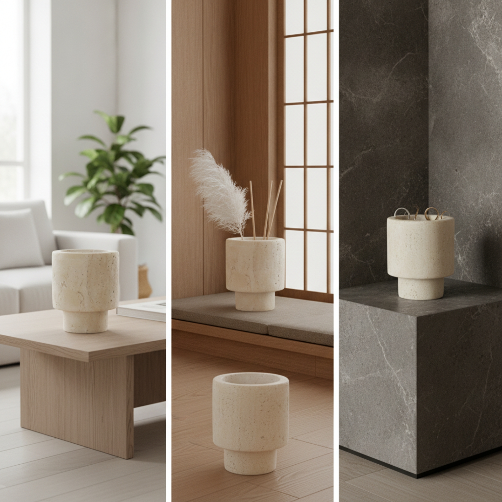 Vase aus Travertin Modern Tischvase Naturfarben für Eingangsbereich - Produktbild 8