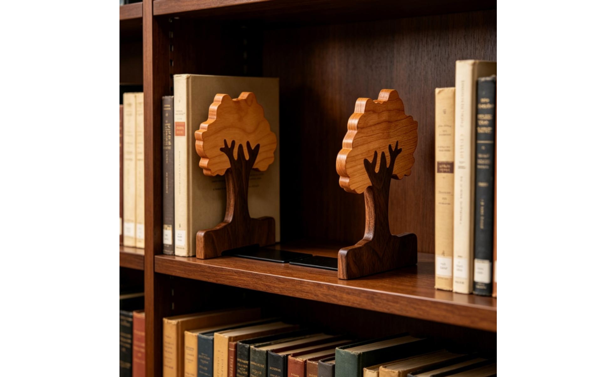 Bookends with Sliding Plates Adjustable Tree Bookends Freestanding for Bookshelf