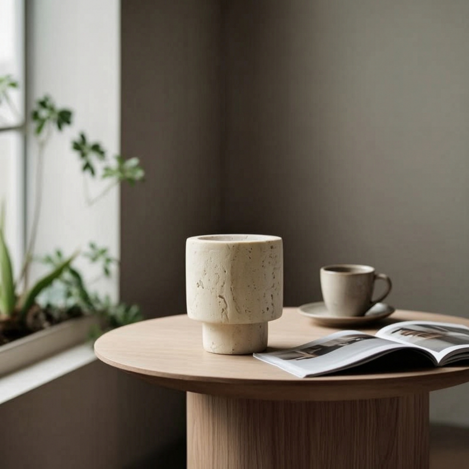 Vase aus Travertin Modern Tischvase Naturfarben für Eingangsbereich - Produktbild 3