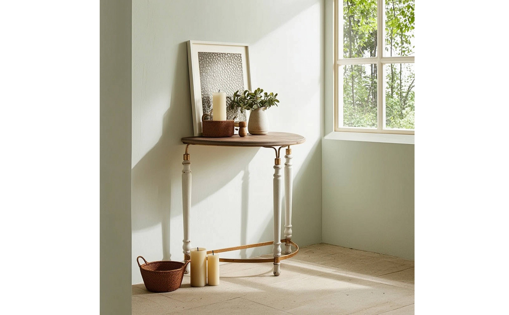 Half-Round Console Table Space-Saving Demilune Console Table Slim for Entryway