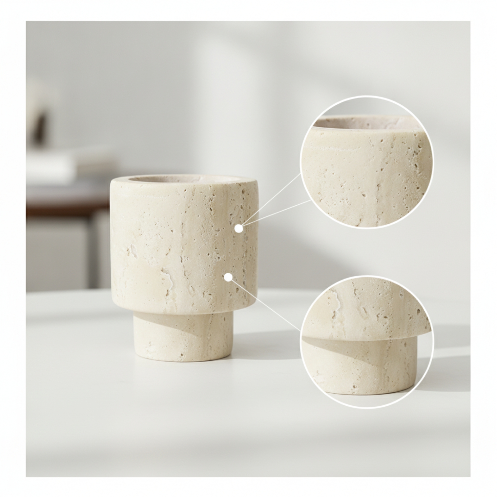 Vase aus Travertin Modern Tischvase Naturfarben für Eingangsbereich - Produktbild 7