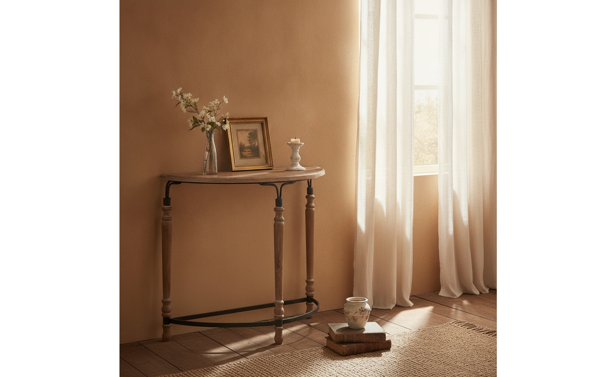 Half-Round Console Table Space-Saving Demilune Console Table Slim for Entryway