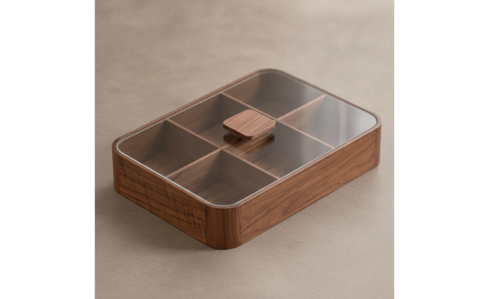 Tea Box with Glass Lid Solid Wood Wooden Box with Glass Lid Sleek