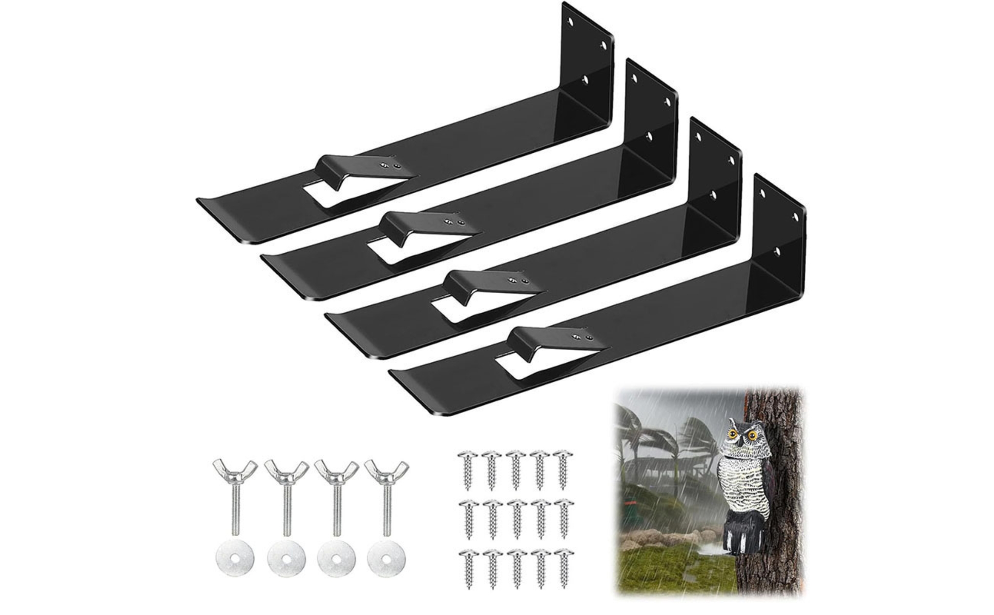 4 Pieces Owl Bracket with Secure Clip Metal Owl Decoy Bracket Easy to Install
