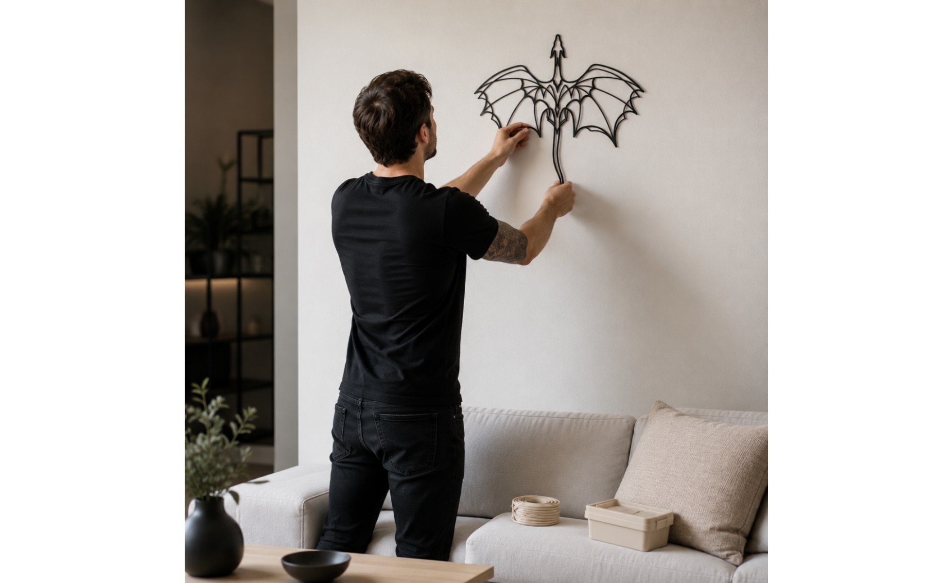 Drachen-Silhouette schwarz Drachen-Wanddeko Fantasy für Wohnzimmer, Schlafzimmer