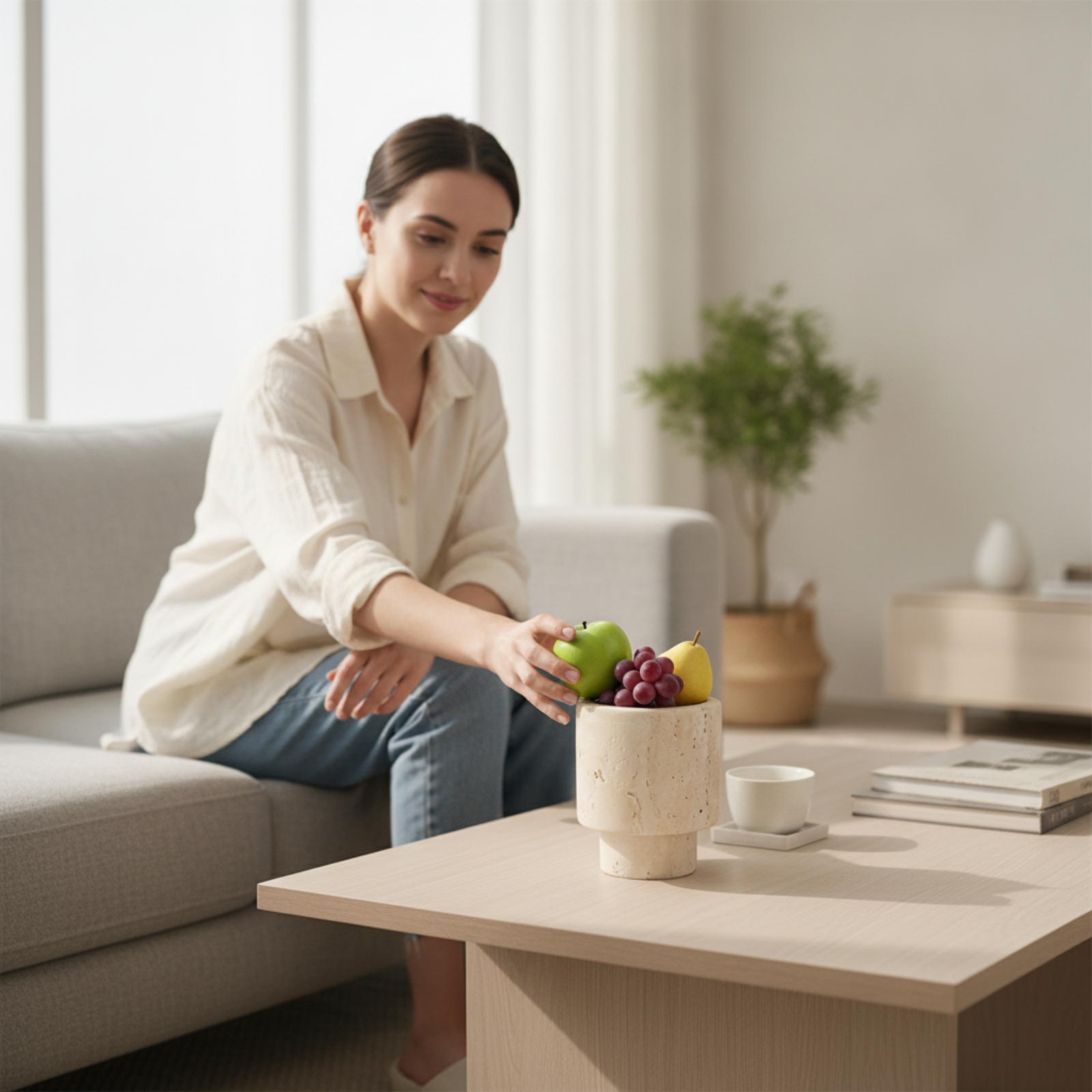 Vase aus Travertin Modern Tischvase Naturfarben für Eingangsbereich - Produktbild 5