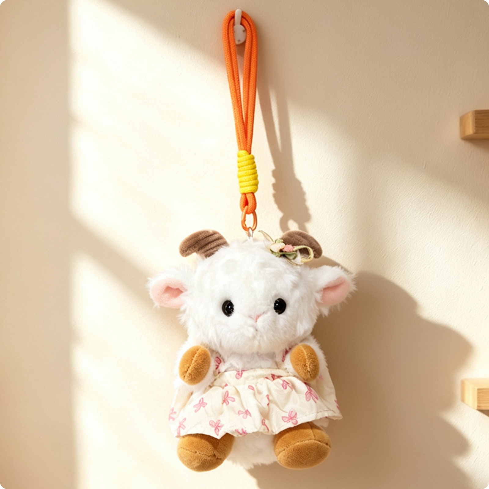 Sheep Charm with Cord Lovely Fuzzy Keychain Cuddly for Girls, Students