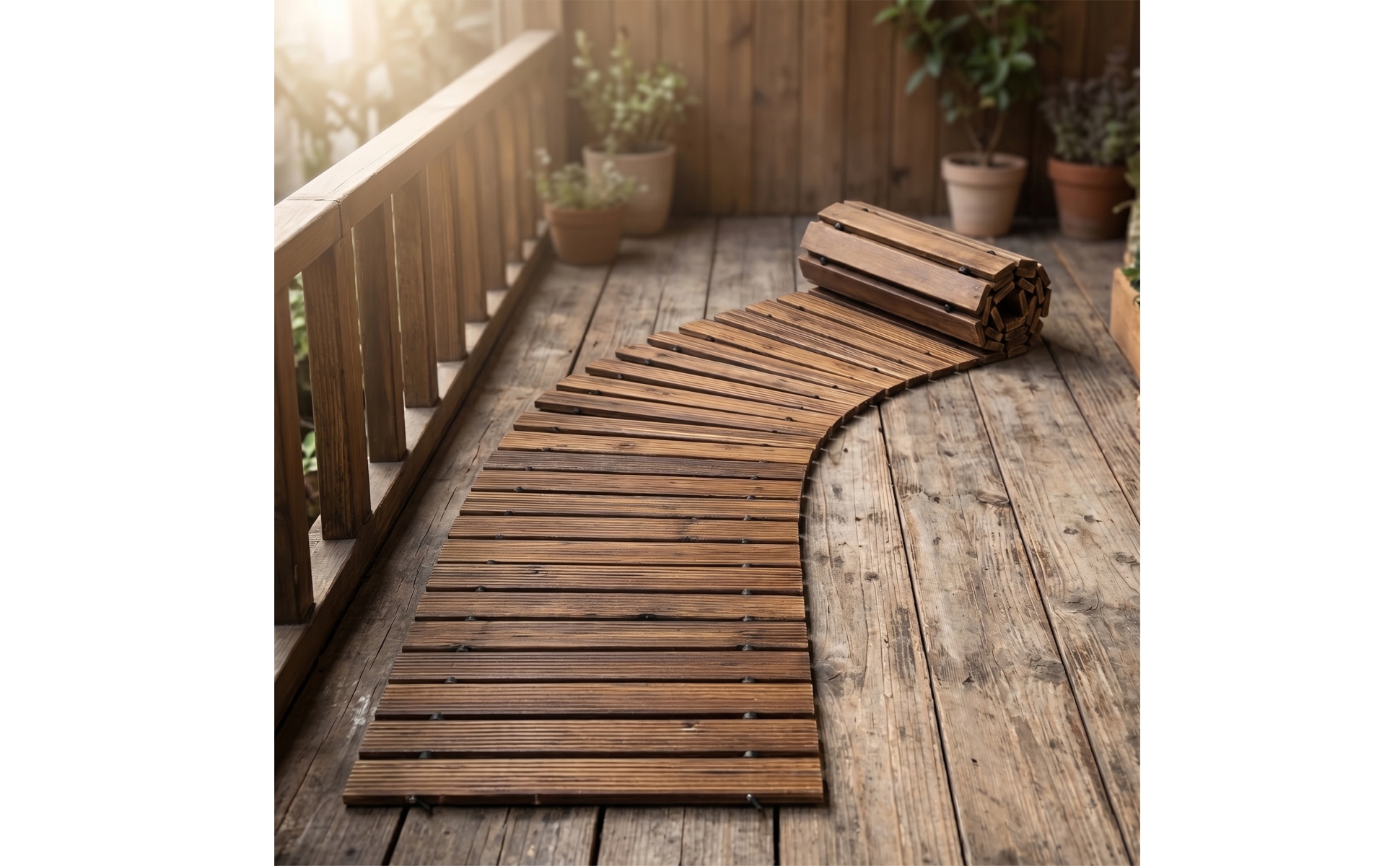 Roll-up Wooden Walkway Flexible Roll-out Garden Mat Portable for Backyard, Lawn