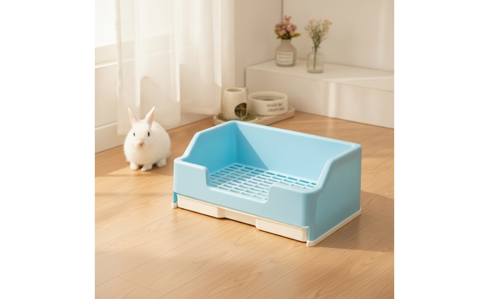 Kaninchen-Litter-Box mit Schublade ausziehbar Kleintierstreu-Box mit Gitter