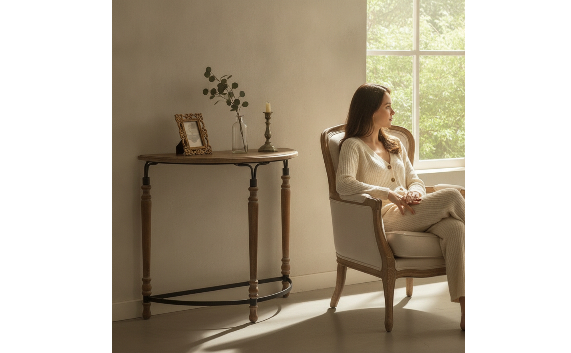 Half-Round Console Table Space-Saving Demilune Console Table Slim for Entryway